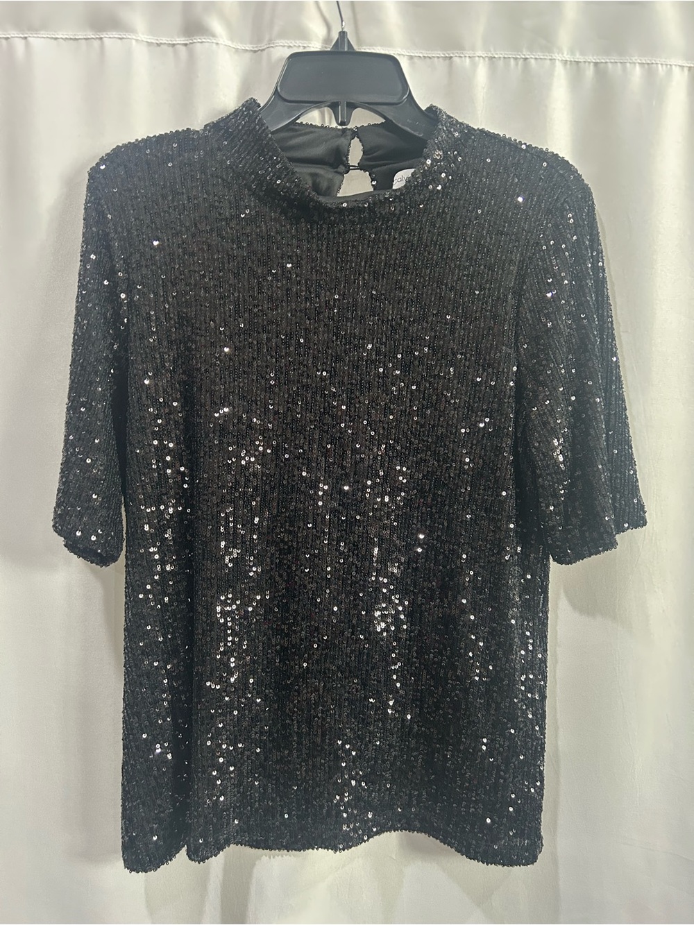 Calvin Klein Black Sequin Short-Sleeve Top